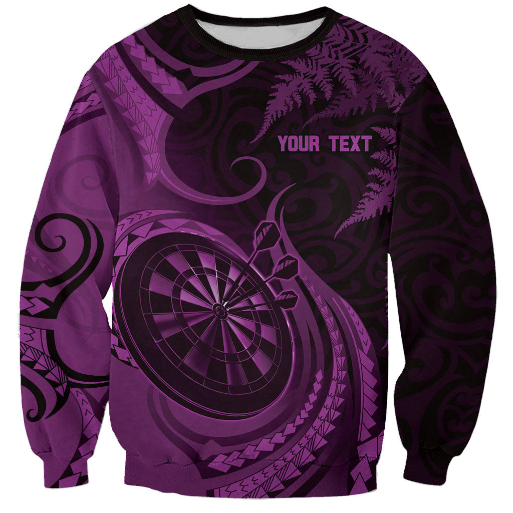 Personalised New Zealand Purple Darts Sweatshirt Maori Fern Curve Style