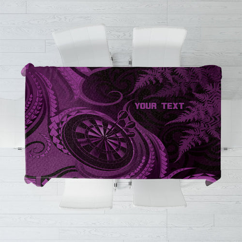 Personalised New Zealand Purple Darts Tablecloth Maori Fern Curve Style