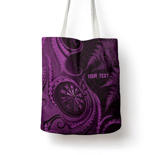 Personalised New Zealand Purple Darts Tote Bag Maori Fern Curve Style