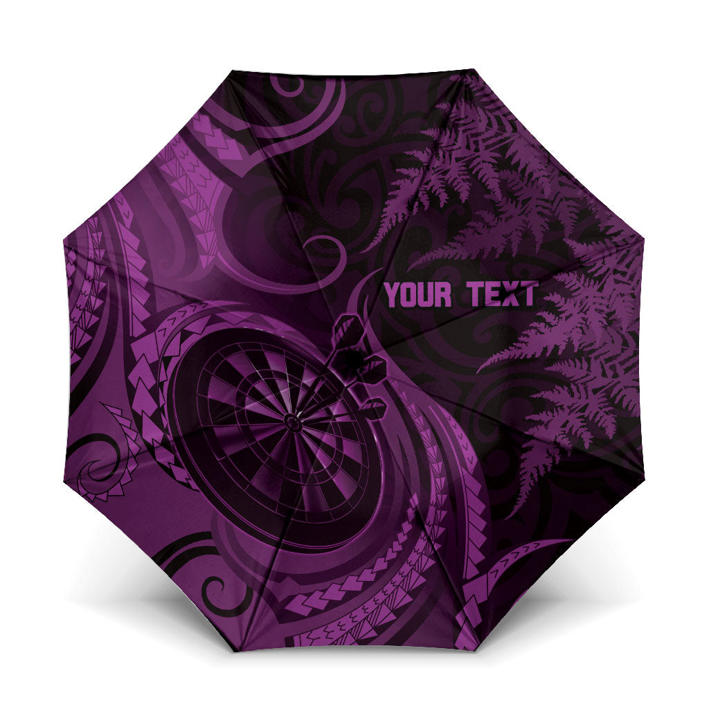 Personalised New Zealand Purple Darts Umbrella Maori Fern Curve Style