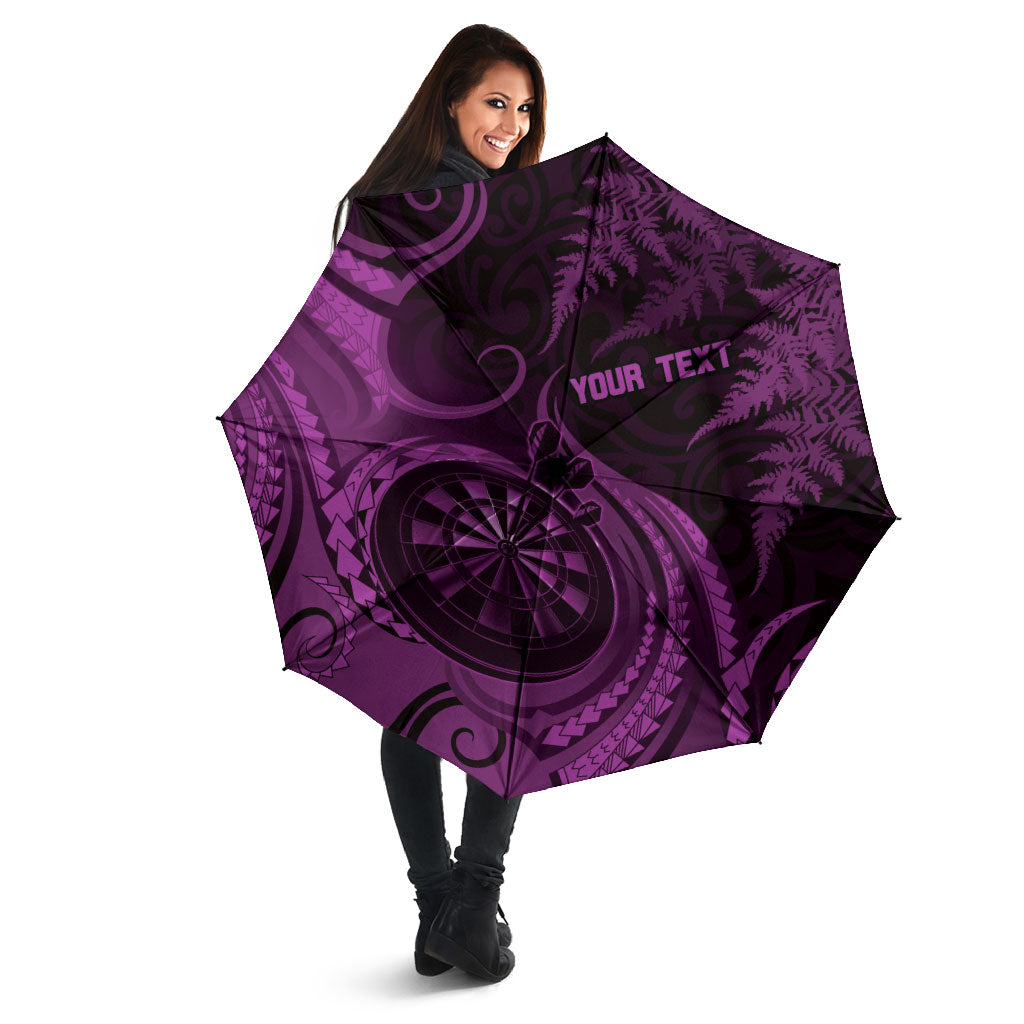 Personalised New Zealand Purple Darts Umbrella Maori Fern Curve Style
