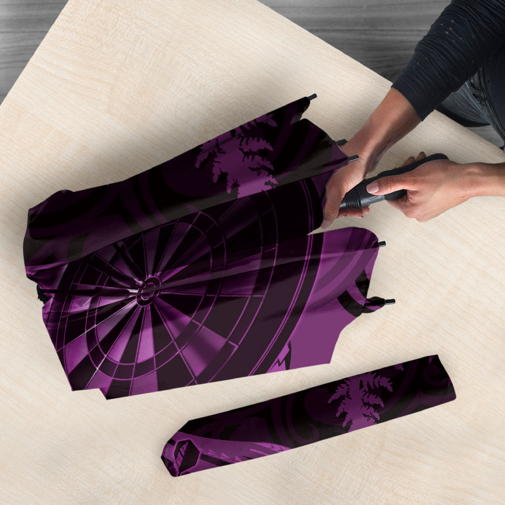 Personalised New Zealand Purple Darts Umbrella Maori Fern Curve Style