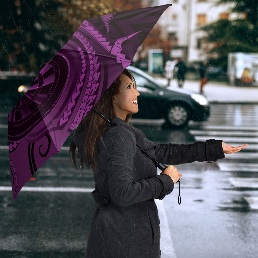 Personalised New Zealand Purple Darts Umbrella Maori Fern Curve Style