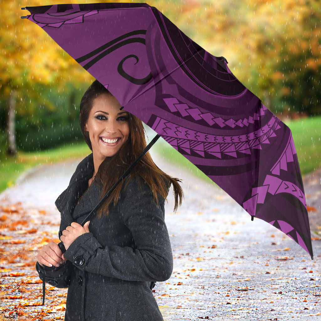 Personalised New Zealand Purple Darts Umbrella Maori Fern Curve Style