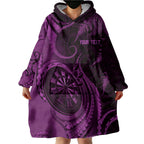 Personalised New Zealand Purple Darts Wearable Blanket Hoodie Maori Fern Curve Style