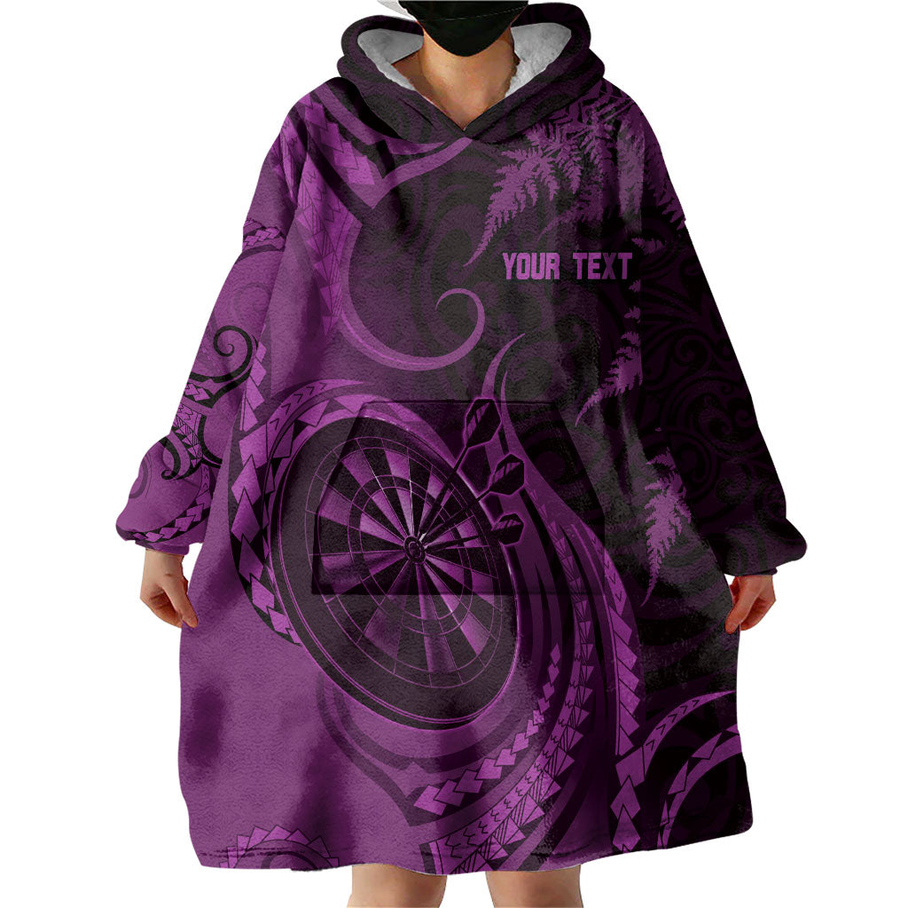 Personalised New Zealand Purple Darts Wearable Blanket Hoodie Maori Fern Curve Style