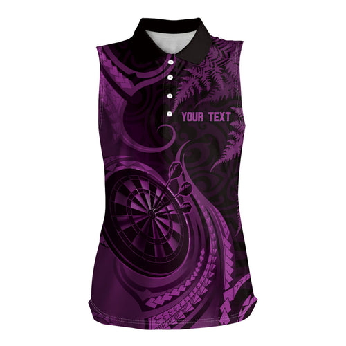 Personalised New Zealand Purple Darts Women Sleeveless Polo Shirt Maori Fern Curve Style