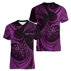 Personalised New Zealand Purple Darts Women V-Neck T-Shirt Maori Fern Curve Style