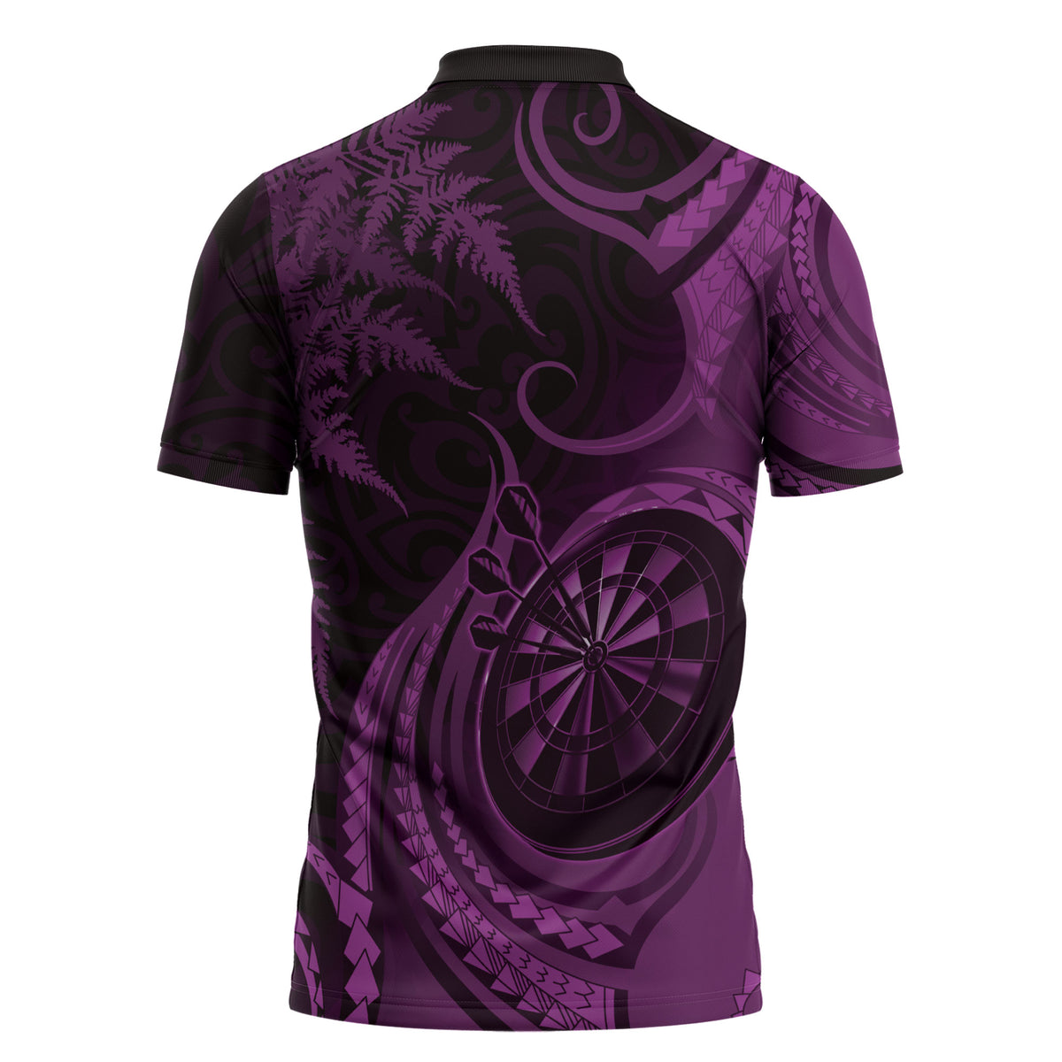 Personalised New Zealand Purple Darts Zipper Polo Shirt Maori Fern Curve Style