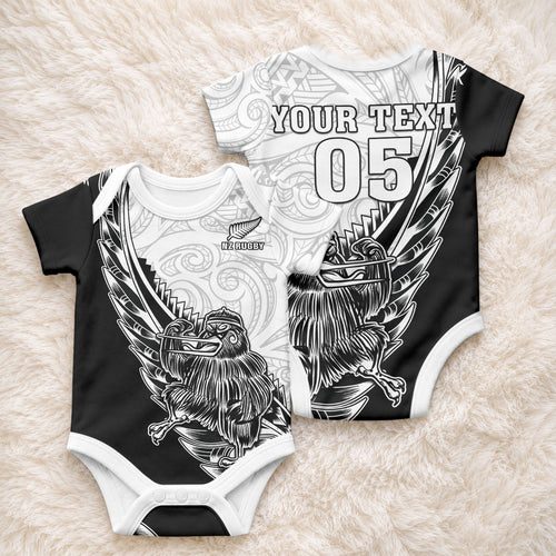 New Zealand Kiwi Rugby Custom Baby Onesie Go Champions Maori Pattern