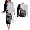 New Zealand Kiwi Rugby Custom Couples Matching Off The Shoulder Long Sleeve Dress and Long Sleeve Button Shirt Go Champions Maori Pattern