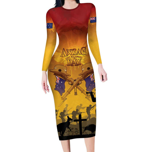 ANZAC Day Family Matching Long Sleeve Bodycon Dress and Hawaiian Shirt Australia And New Zealand Slouch Hats