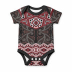 New Zealand Aotearoa Baby Onesie Red Taniko Art Maori Pattern
