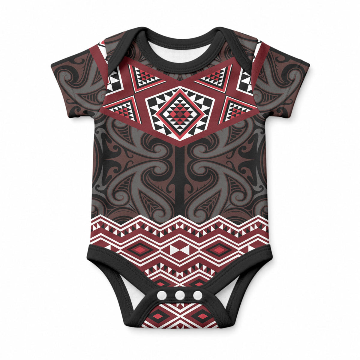 New Zealand Aotearoa Baby Onesie Red Taniko Art Maori Pattern