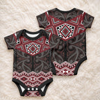 New Zealand Aotearoa Baby Onesie Red Taniko Art Maori Pattern