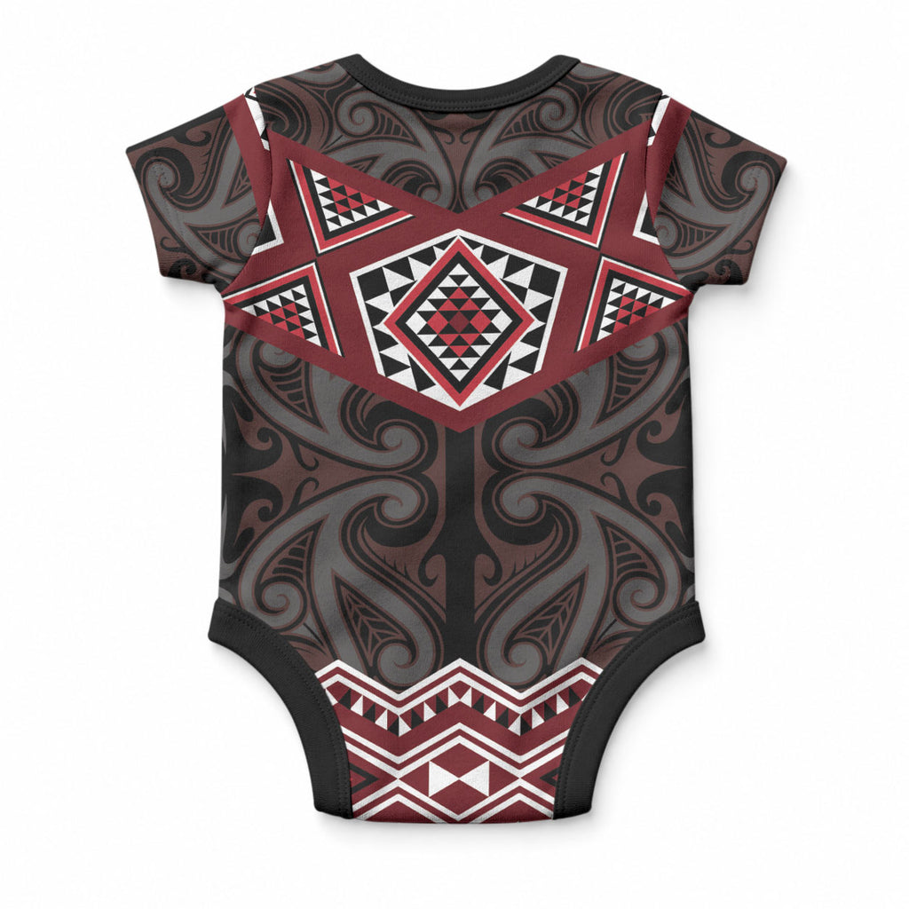 New Zealand Aotearoa Baby Onesie Red Taniko Art Maori Pattern