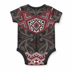 New Zealand Aotearoa Baby Onesie Red Taniko Art Maori Pattern