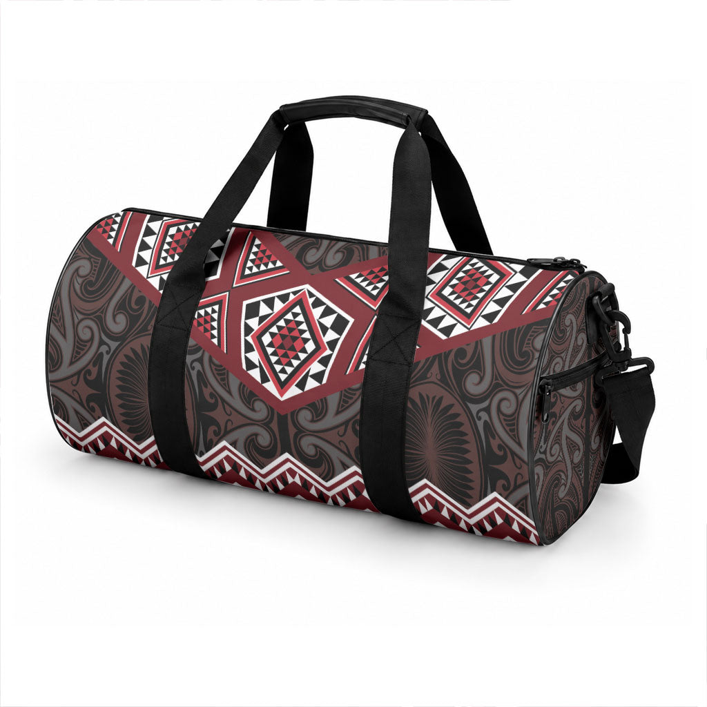 New Zealand Aotearoa Duffle Bag Red Taniko Art Maori Pattern