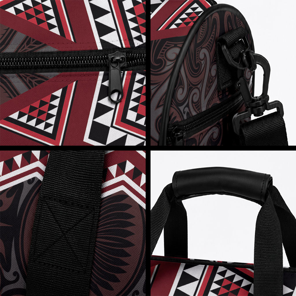 New Zealand Aotearoa Duffle Bag Red Taniko Art Maori Pattern