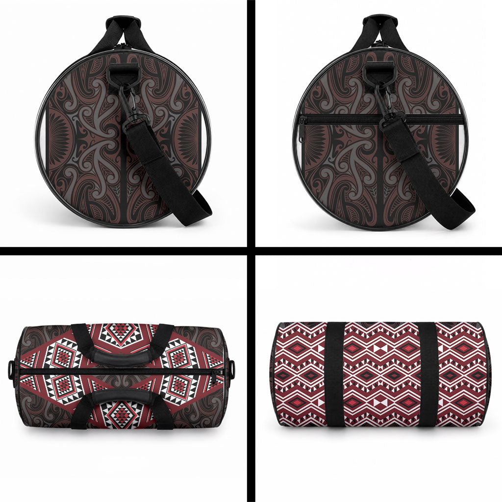 New Zealand Aotearoa Duffle Bag Red Taniko Art Maori Pattern