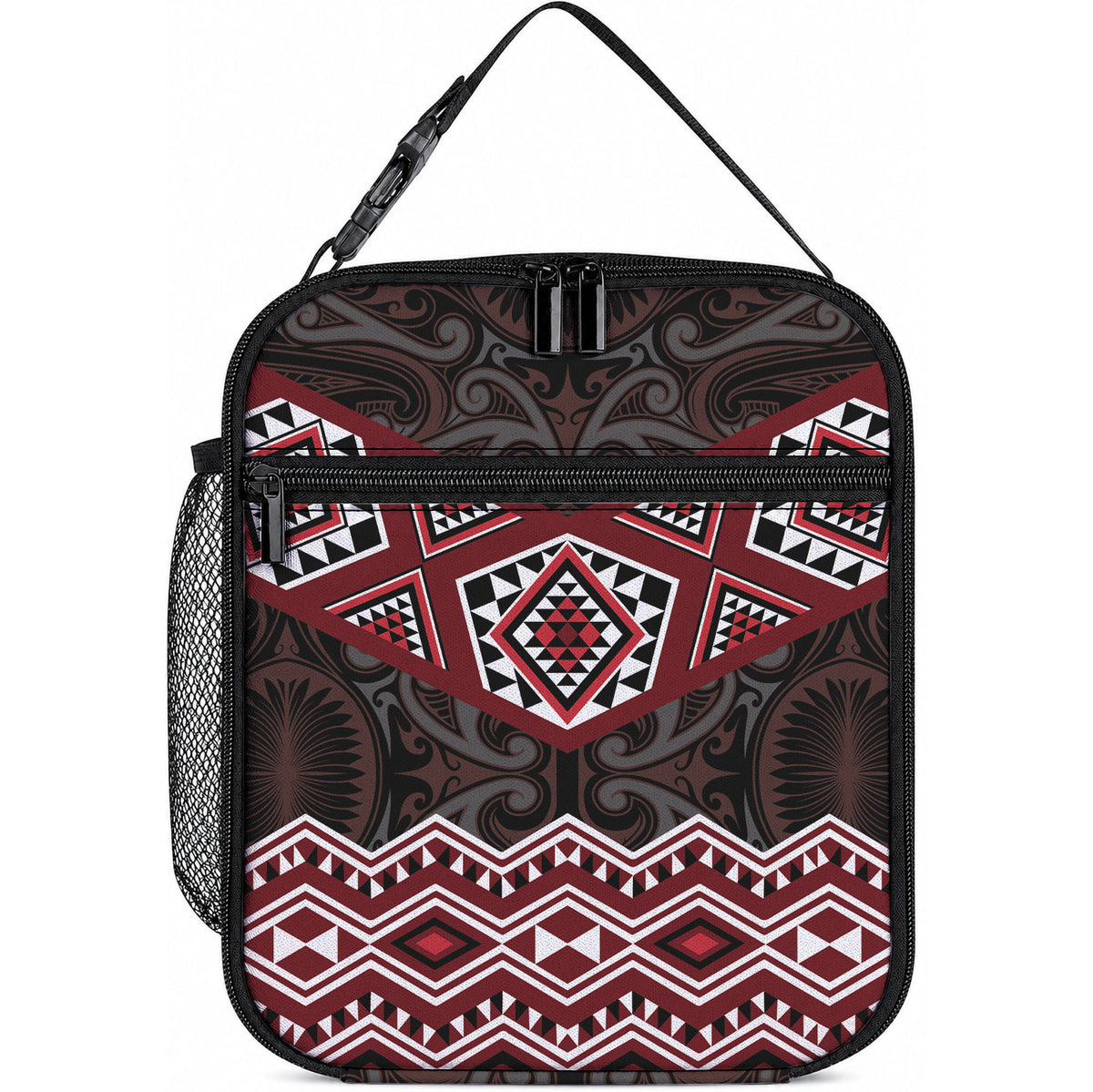 New Zealand Aotearoa Lunch Bag Red Taniko Art Maori Pattern
