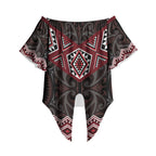 New Zealand Aotearoa Off Shoulder Wrap Waist Top Red Taniko Art Maori Pattern
