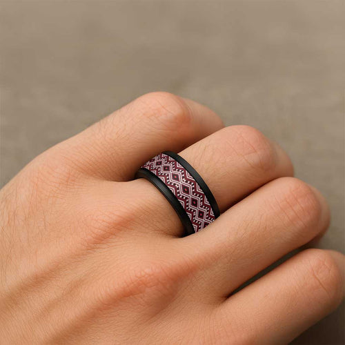 New Zealand Aotearoa Spinner Ring Red Taniko Art Maori Pattern