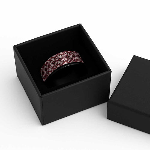 New Zealand Aotearoa Spinner Ring Red Taniko Art Maori Pattern
