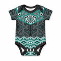 New Zealand Aotearoa Baby Onesie Turquoise Taniko Art Maori Pattern