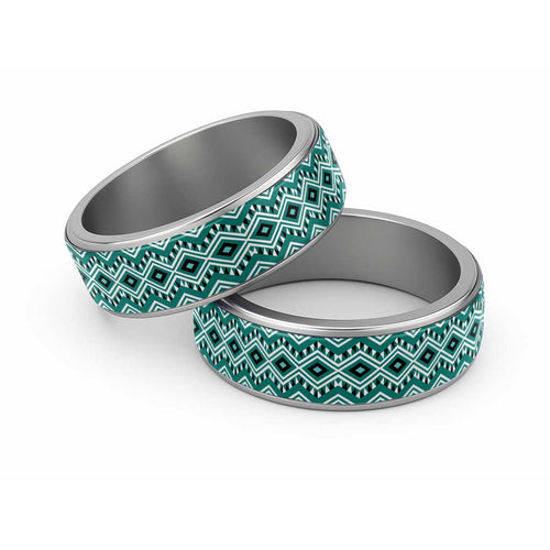New Zealand Aotearoa Classic Ring Turquoise Taniko Art Maori Pattern