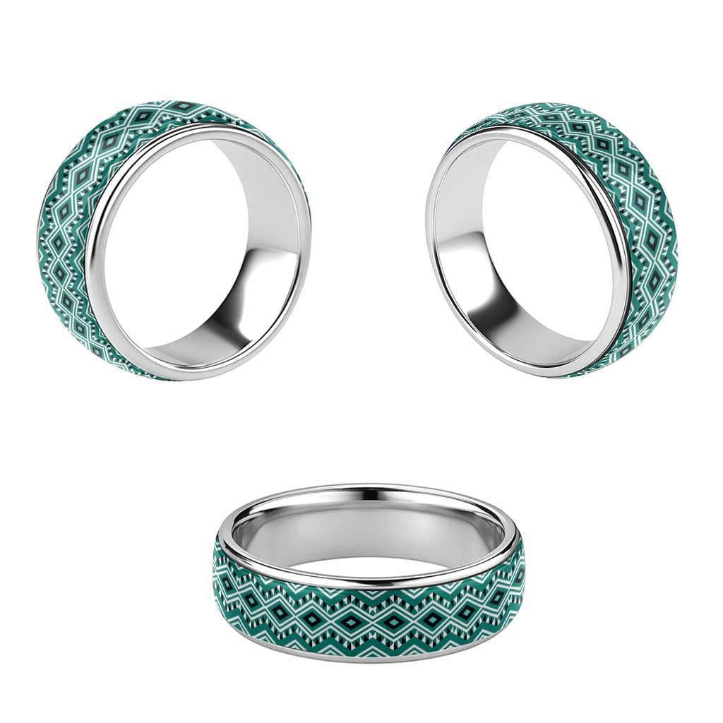New Zealand Aotearoa Classic Ring Turquoise Taniko Art Maori Pattern