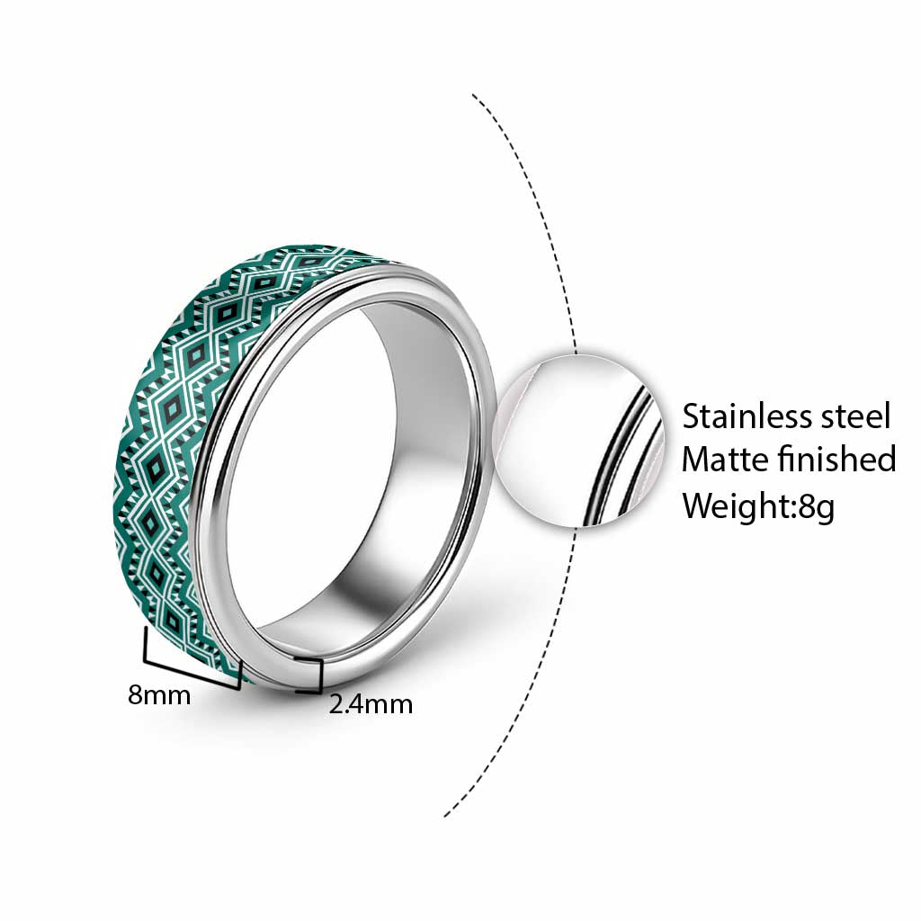 New Zealand Aotearoa Classic Ring Turquoise Taniko Art Maori Pattern