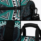 New Zealand Aotearoa Duffle Bag Turquoise Taniko Art Maori Pattern