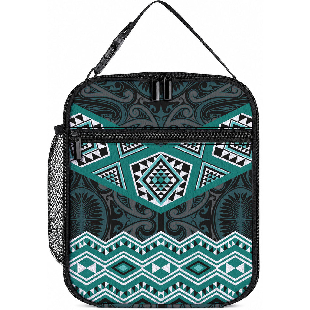 New Zealand Aotearoa Lunch Bag Turquoise Taniko Art Maori Pattern