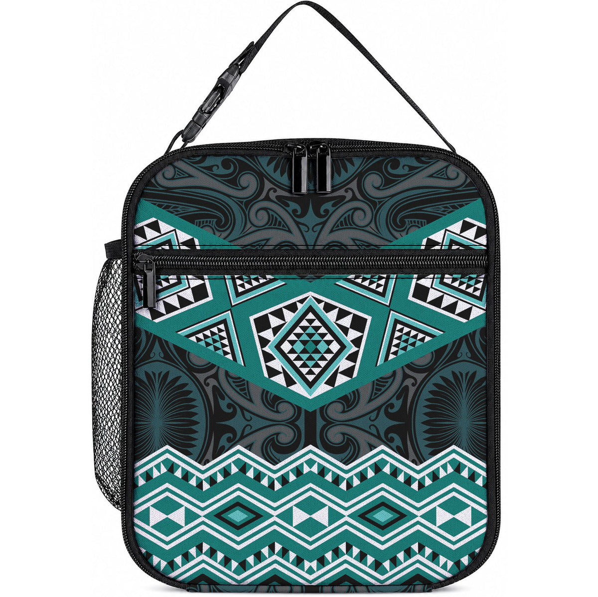 New Zealand Aotearoa Lunch Bag Turquoise Taniko Art Maori Pattern
