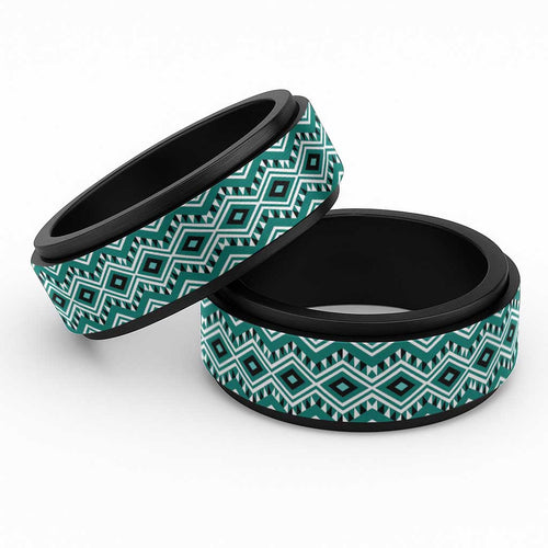 New Zealand Aotearoa Spinner Ring Turquoise Taniko Art Maori Pattern