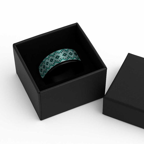 New Zealand Aotearoa Spinner Ring Turquoise Taniko Art Maori Pattern