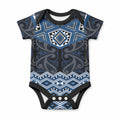 New Zealand Aotearoa Baby Onesie Blue Taniko Art Maori Pattern