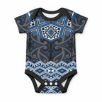 New Zealand Aotearoa Baby Onesie Blue Taniko Art Maori Pattern