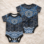 New Zealand Aotearoa Baby Onesie Blue Taniko Art Maori Pattern