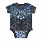 New Zealand Aotearoa Baby Onesie Blue Taniko Art Maori Pattern