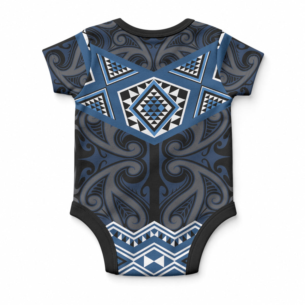 New Zealand Aotearoa Baby Onesie Blue Taniko Art Maori Pattern