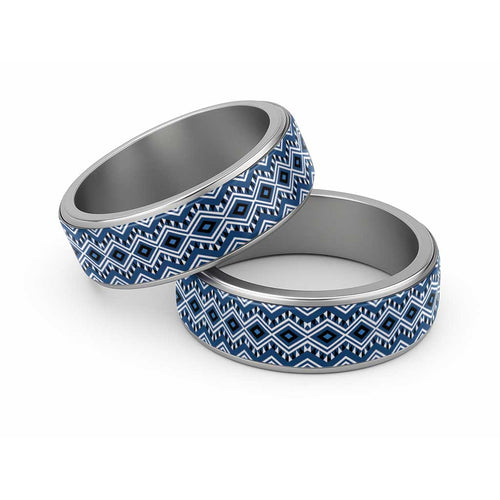 New Zealand Aotearoa Classic Ring Blue Taniko Art Maori Pattern