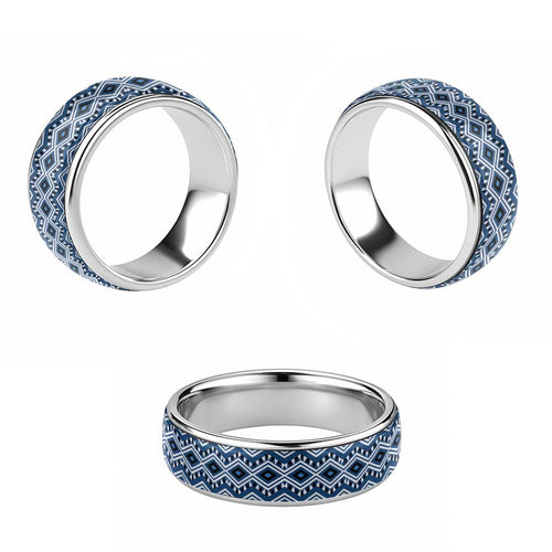 New Zealand Aotearoa Classic Ring Blue Taniko Art Maori Pattern