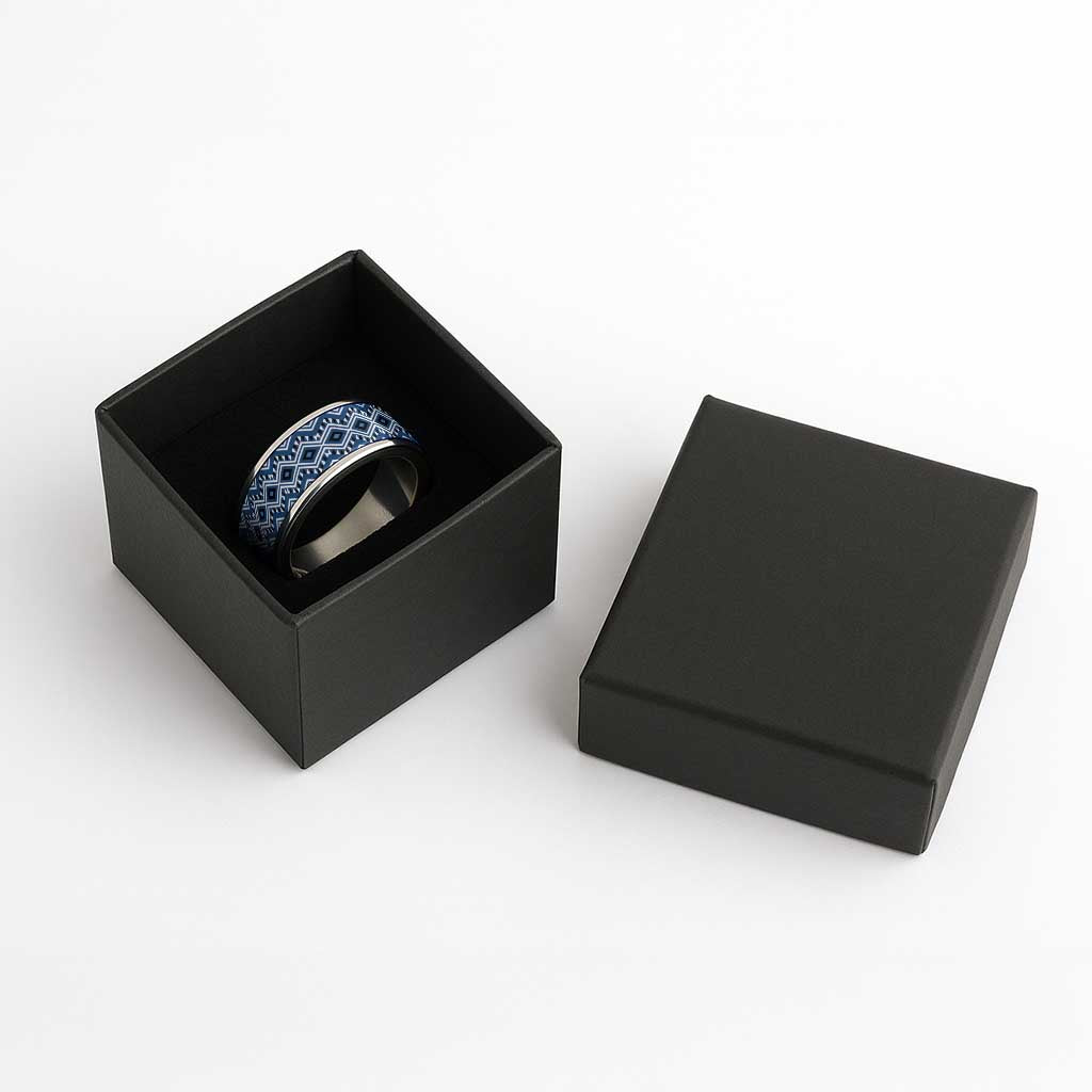 New Zealand Aotearoa Classic Ring Blue Taniko Art Maori Pattern