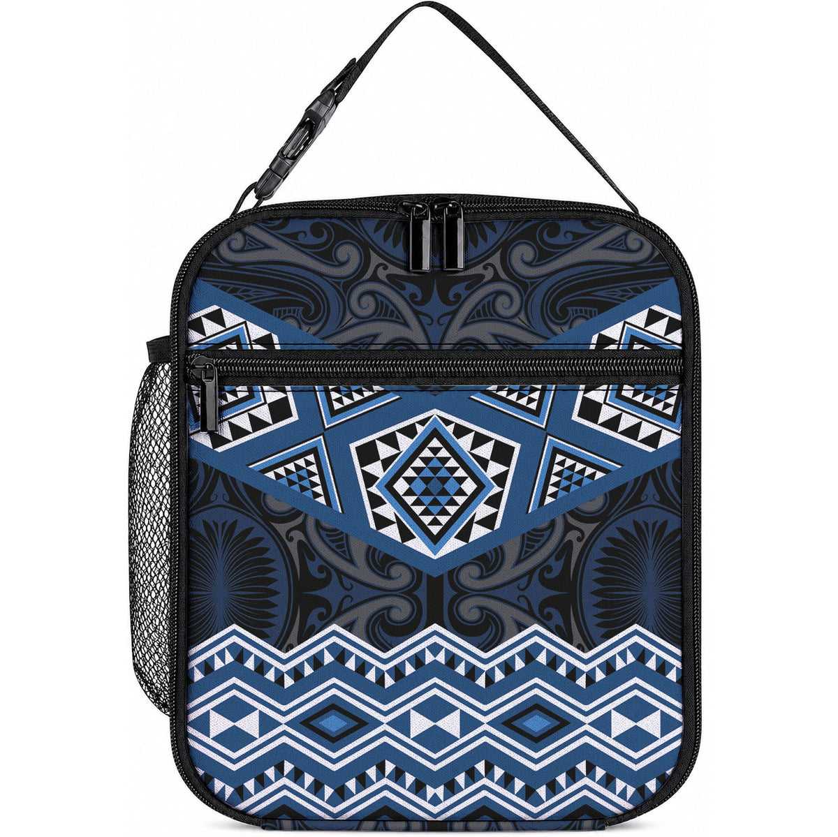 New Zealand Aotearoa Lunch Bag Blue Taniko Art Maori Pattern