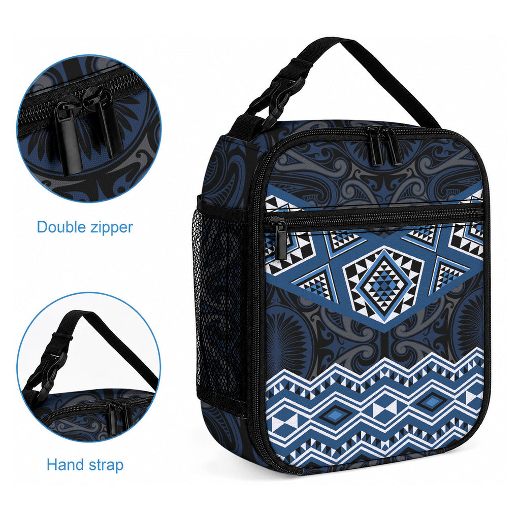 New Zealand Aotearoa Lunch Bag Blue Taniko Art Maori Pattern