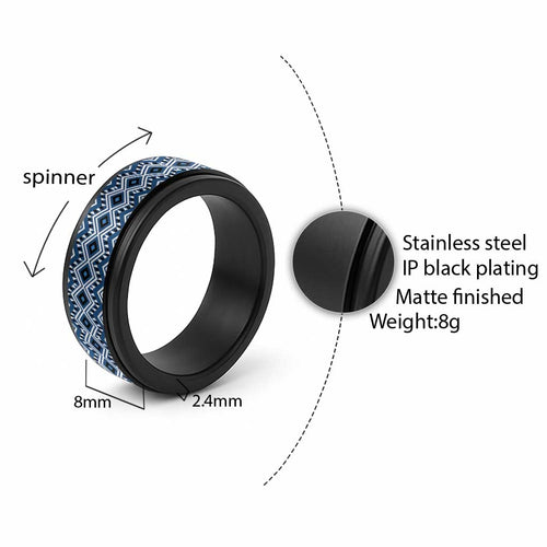 New Zealand Aotearoa Spinner Ring Blue Taniko Art Maori Pattern