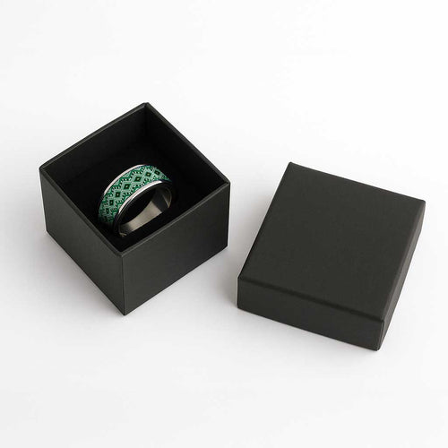 New Zealand Aotearoa Classic Ring Green Taniko Art Maori Pattern