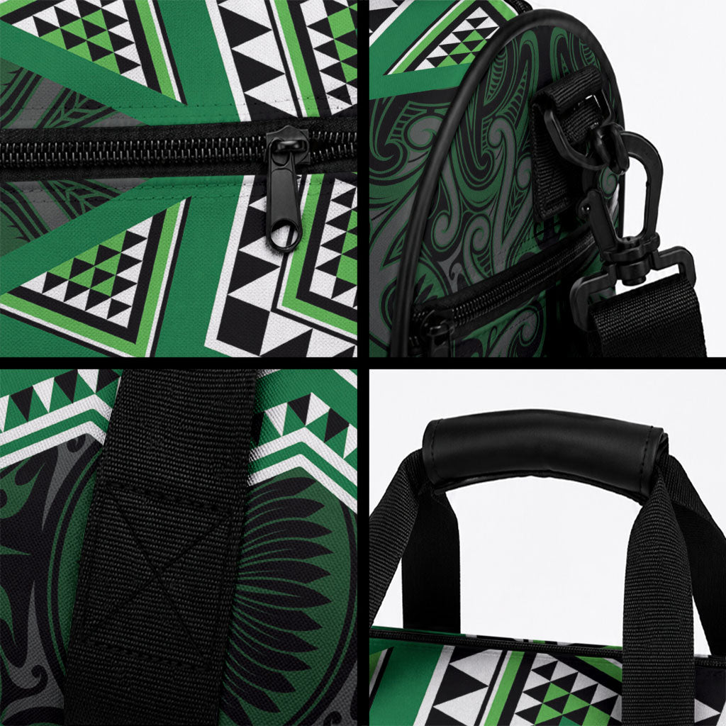 New Zealand Aotearoa Duffle Bag Green Taniko Art Maori Pattern